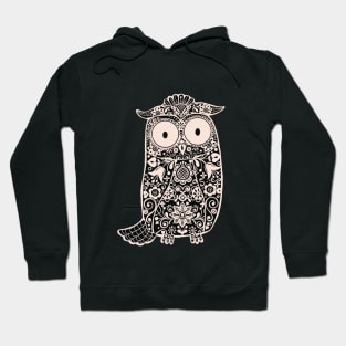 Black and White Folk Art Owl on Rose Pink Hoodie